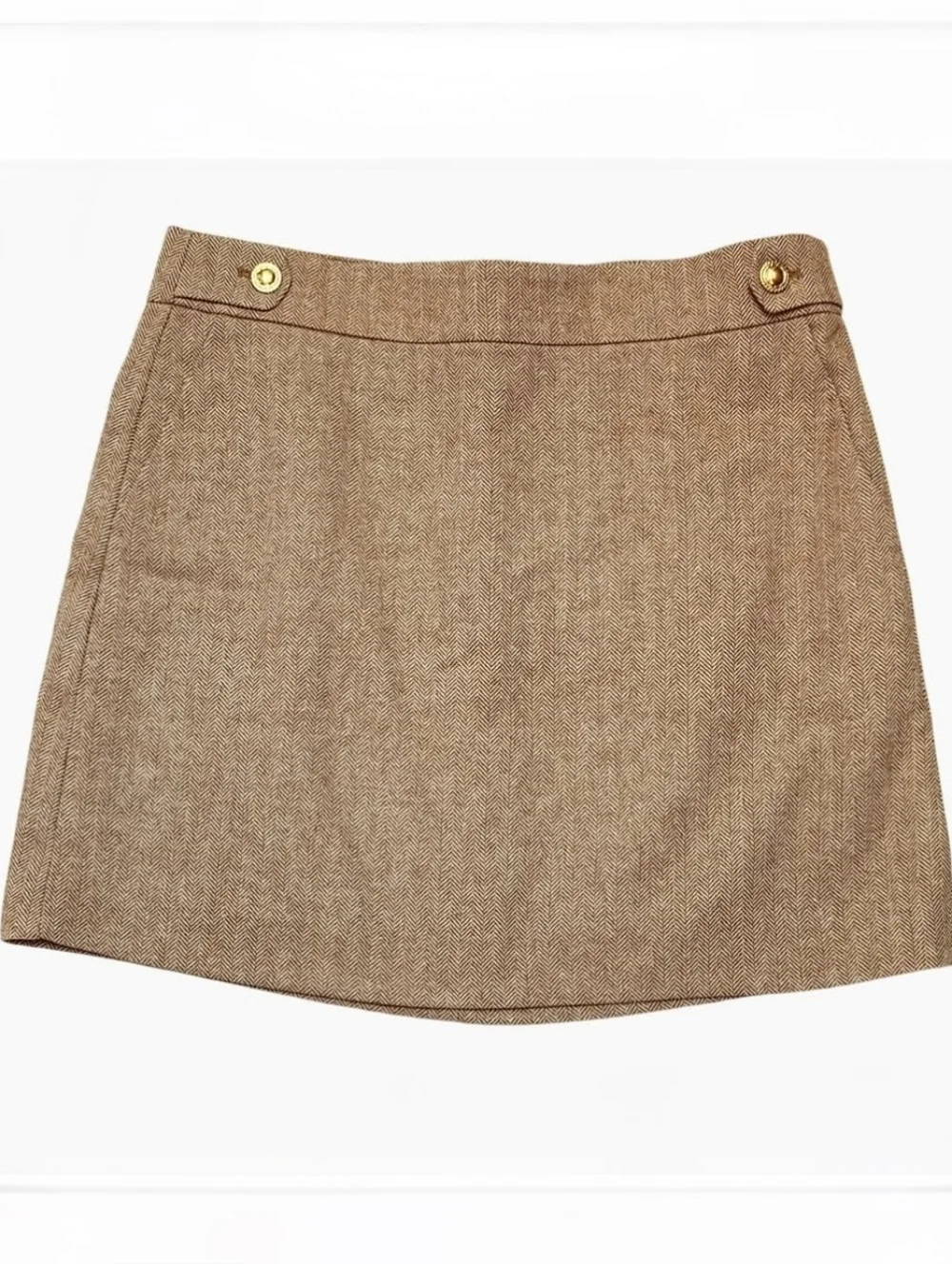 NWT J. Crew Sailor A Line Wool Blend Camel Herringbone Skirt Women's 14 Classic